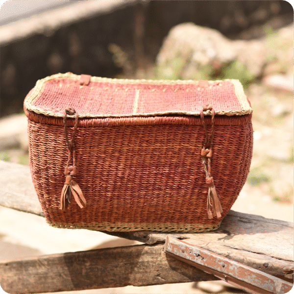 Bolga Four Square Basket With Cover - Image 2