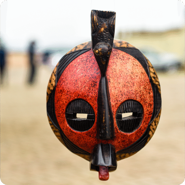 Premium Round Mask Carved Sculpture - Image 2
