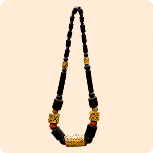 Single Black And Yellow Beaded Necklace