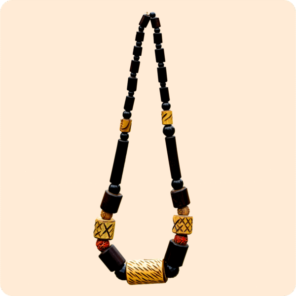Single Black And Yellow Beaded Necklace