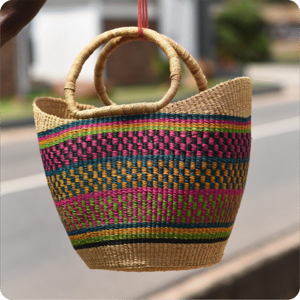 Bolga Multi Coloured V-Shape Basket - Image 2