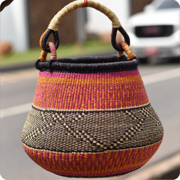 Bolga Multi Colored Pot Basket - Image 2